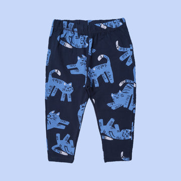 NAVY BLUE CAT PRINT JERSY FABRIC PAJAMA TROUSER